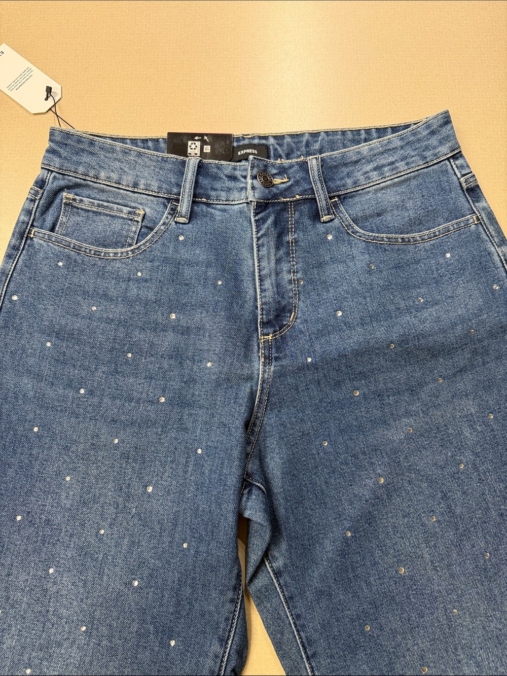 NWT Women’s Express Blue Wide-Leg Jeans with Rhinestone Detail Size 6 - Picture 5 of 5